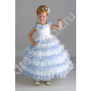 Платье для девочки волна бело-голубое