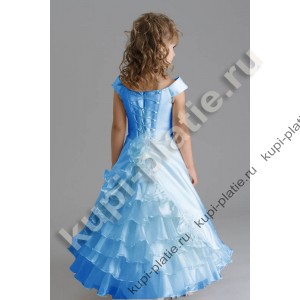 Платье для девочки 6-ка шлейф голубое