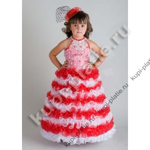 Платье для девочки Волна американка на резинке бело-красная 2012 - 157