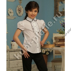 Блузка для девочек Горох черный кант