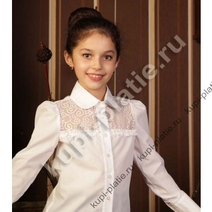 Блузка для девочек белая Алиса-2 длинный рукав
