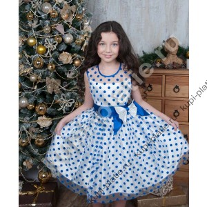 Платье для девочки Снежинка горошек синий